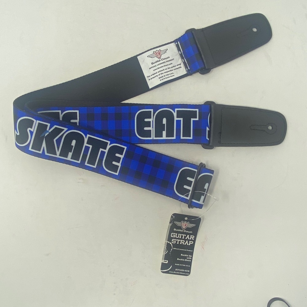 Buckle-Down Eat Sleep Skate Guitar Strap Blue Black Checkered GS-W31252 Made USA